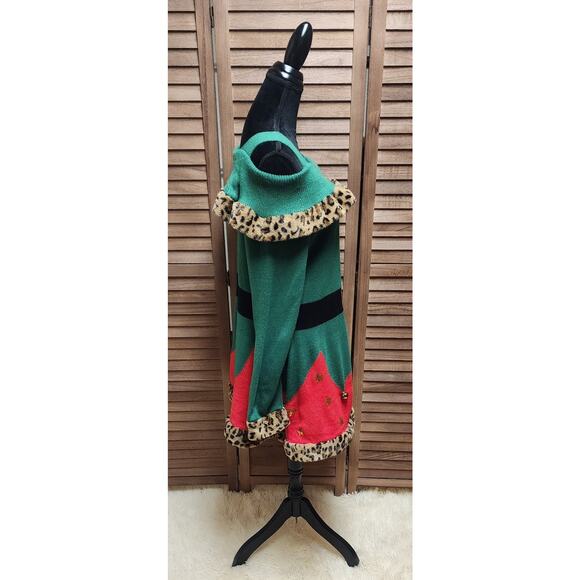 Mrs. Claus Christmas New Sweater Dress XL 16/18 Leopard Print Knit Cold Shoulder - Picture 4 of 8